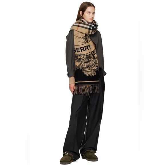 BURBERRY LONDON Large Check EKD Cashmere Reversible Fringed Edge Scarf Wrap - Picture 1 of 5
